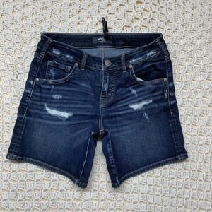 Silver Jeans Co Sam Short Women Tag 27 Apprx W29 L7 Blue‎ Denim Distressed